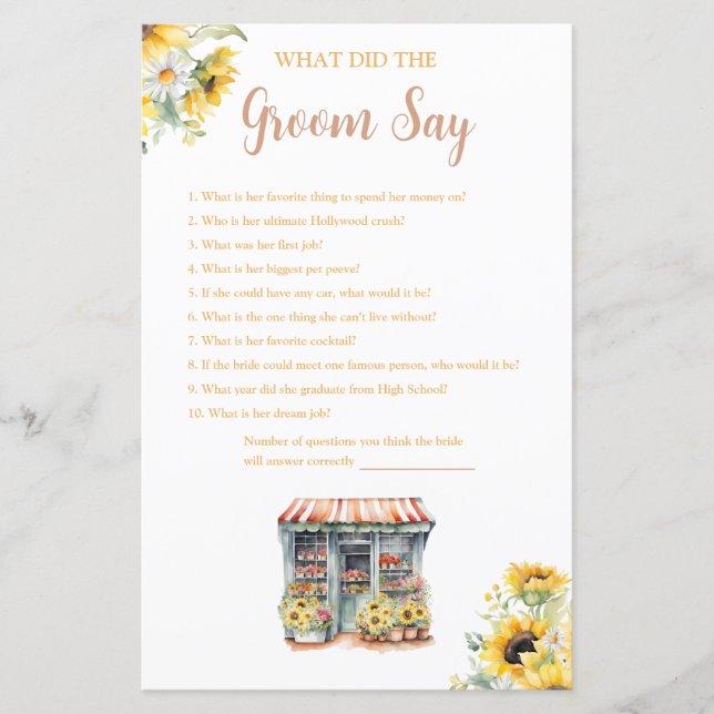 Zonnebloemen ze is van de markt wat bruidegom zegt (Voorkant)