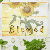 Zonnebloemen zonder blozen op hout theedoek (Gevouwen)