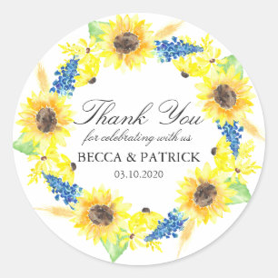 Zonnebloemen Zonnige Zomer Trouwstickers Ronde Sticker