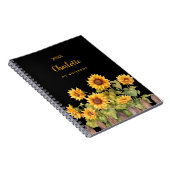 Zonnebloemen zwart bloemenrustiek notitieboek (Rechterzijde)