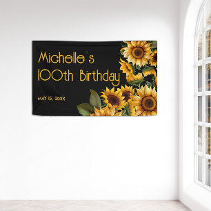 Zonnebloemen Zwarte Rustieke Elegante 100ste Verja Spandoek
