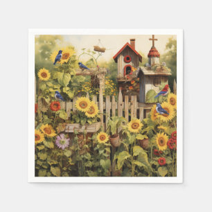 Zonnebloementuin 14 vogelhuisjes Blauwe vogels Servet