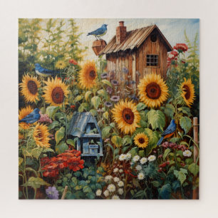Zonnebloementuin 3 Vogelhuisjes Blauwe Vogels Legpuzzel