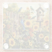 Zonnebloementuin 5 Vogelhuisjes Blauwe Vogels Glazen Onderzetter (Achterkant)