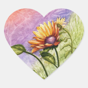 Zonnebloemgeheimen bij zonsondergang hart sticker