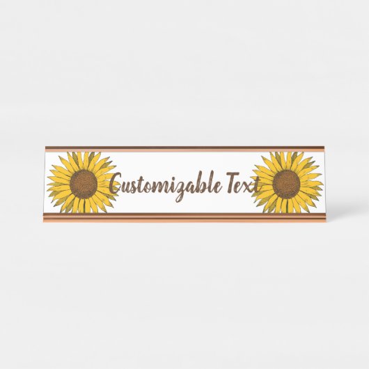 Zonnebloemgele bloem bureau naambordje (Voorkant)