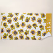 Zonnebloemhanddoek voor persoonlijke Waterverf Strandlaken (Voorkant)