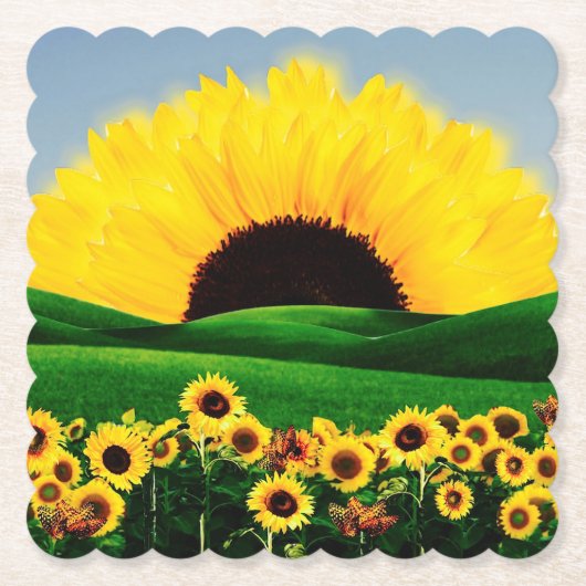 ZONNEBLOEMHEUVEL KARTONNEN ONDERZETTERS (Voorkant)