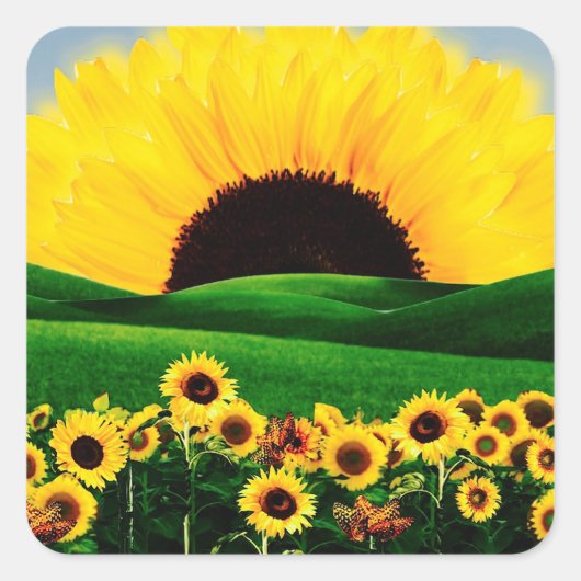 ZONNEBLOEMHEUVEL VIERKANTE STICKER (Voorkant)