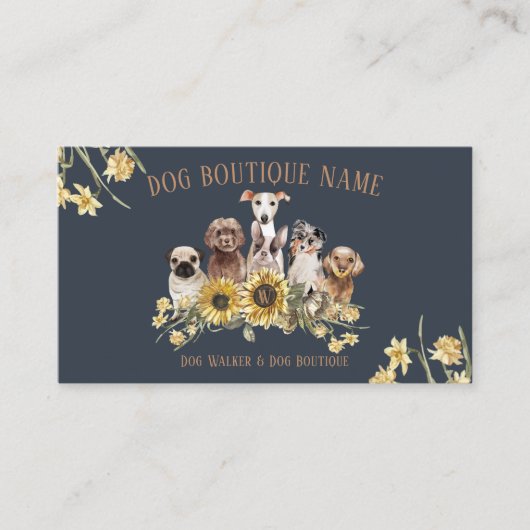 Zonnebloemhonden van Navy Brown Pet Sitter Visitekaartje (Voorkant)