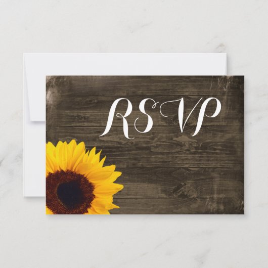 Zonnebloemhout Rustisch Land Weddenschap RSVP-kaar RSVP Kaartje (Achterkant)