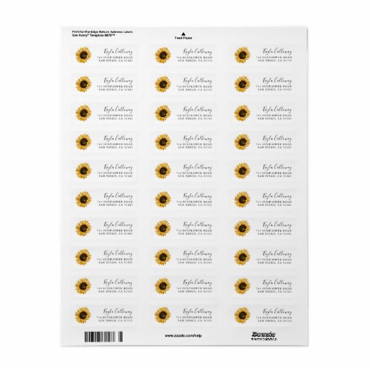 Zonnebloemige retournering etiket (Full Sheet)