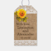 Zonnebloemkant en Burlap Afbeeldingen Trouwgunst Cadeaulabel (Achterkant)