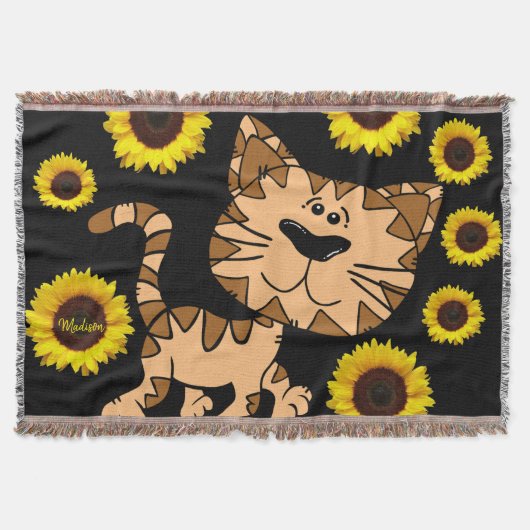 Zonnebloemkat Throw Blanket Deken (Voorkant)