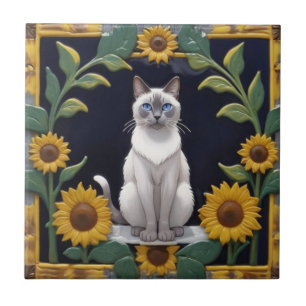 Zonnebloemkatten - Siamese Kat & Gele Zonnebloemen Tegeltje