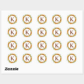 Zonnebloemkrans monogram ronde sticker (Vel)