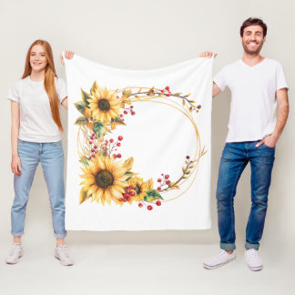 Zonnebloemkrans - Zonnebloemkrans met bladeren Fleece Deken