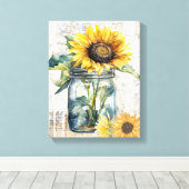 Zonnebloemkunst - ingepakt canvas afdruk (Insitu (Houten vloer))