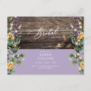 Zonnebloemlampjes en lavendel Bridal Rustic Shower Uitnodiging Briefkaart
