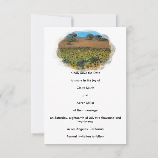 Zonnebloemlandschap behalve datum save the date (Voorkant)