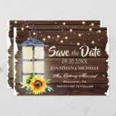 Zonnebloemlastlantaarn Rustisch hout Save The Date (Voorkant / Achterkant)