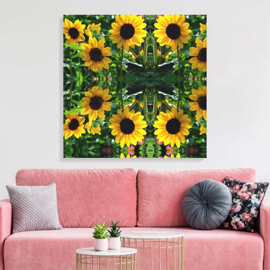 zonnebloemmandala canvas afdruk (Insitu (Woonkamer))