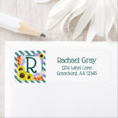 Zonnebloemmonogram Blauwgroen strepen Etiket (Insitu)