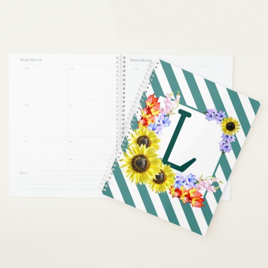 Zonnebloemmonogram Blauwgroen strepen Planner (Display)