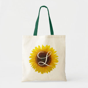 Zonnebloemmonogram Initiaal, eenzijdig Afbeelding Tote Bag