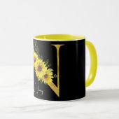 Zonnebloemmonogram Letter N Floral Letter N Mok (Voorkant rechts)