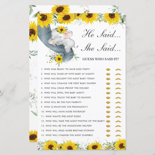 Zonnebloemolifant zei dat ze zei dat ze het spel m (Voorkant / Achterkant)