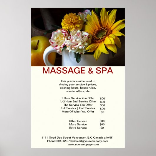 Zonnebloempa Massage Beauty Salon Poster (Voorkant)