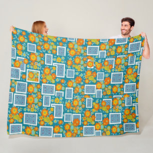 zonnebloempatroon 70s fleece deken