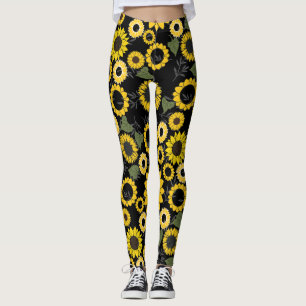 Zonnebloempatroon A01.b Black BG Leggings