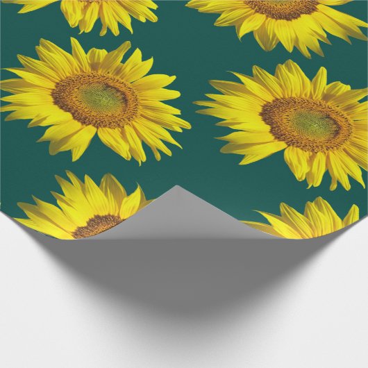Zonnebloempatroon Blauwgroen Gift Wrap Roll Cadeaupapier (Hoek)