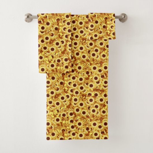 Zonnebloempatroon, goud, geel en bruin bad handdoek (Insitu)