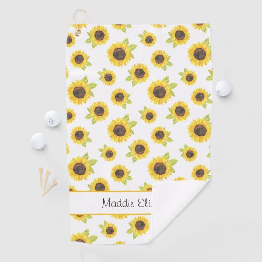 Zonnebloempatroon met handgeschilde Waterverf Golfhanddoek (Insitu)