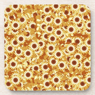 Zonnebloempatroon, schoppen van goud, geel en brui bier onderzetter