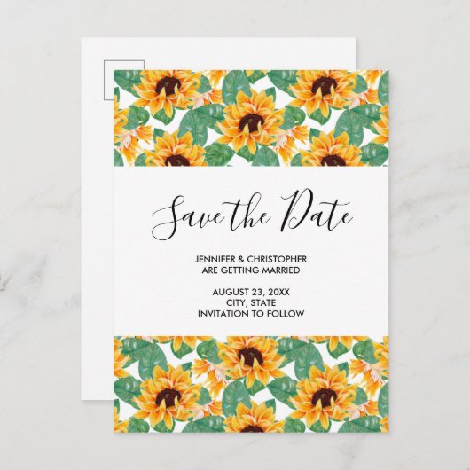 zonnebloempatroon Sla de datum op Uitnodiging Briefkaart (Voorkant / Achterkant)
