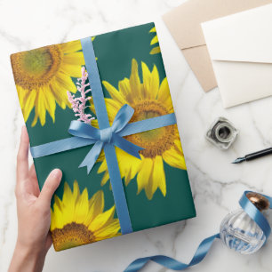 Zonnebloempatroon Teal Cadeaupapier Rol