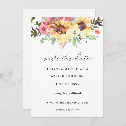 Zonnebloempels sparen de datum save the date (Voorkant / Achterkant)