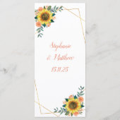 Zonnebloemperzik koraal Roos geometrische bruiloft Menu (Achterkant)