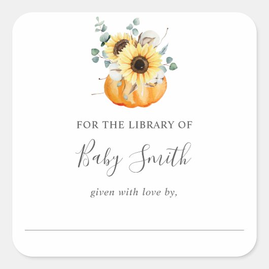 Zonnebloempompoenwisselaar Baby shower Vierkante Sticker (Voorkant)