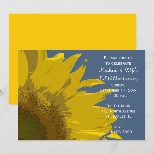 Zonnebloemprint Huwelijksjubileumfeest Kaart (Voorkant / Achterkant)