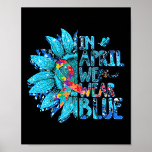 Zonnebloempuzzel in april Draag we een blauwe auti Poster