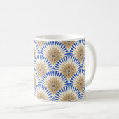 Zonnebloemretro - blauw en bruin koffiemok (Voorkant rechts)