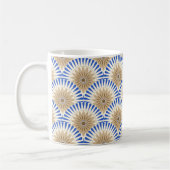 Zonnebloemretro - blauw en bruin koffiemok (Links)