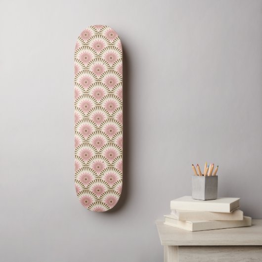 Zonnebloemretro - roze en bruin skateboard (Muurkunst)