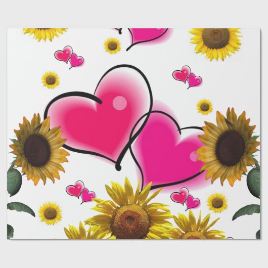 Zonnebloemroze harten matte ompakken papier (Vlak)