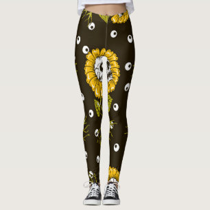 Zonnebloemschedels: Uniek naadloos patroon. Leggings